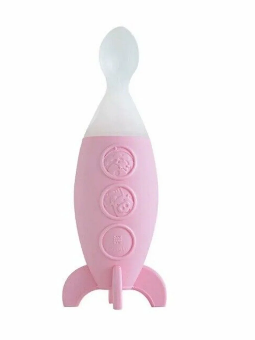 Pink Silicone Baby Food Holder Spoon - Space Rocket Design, 6 Months+